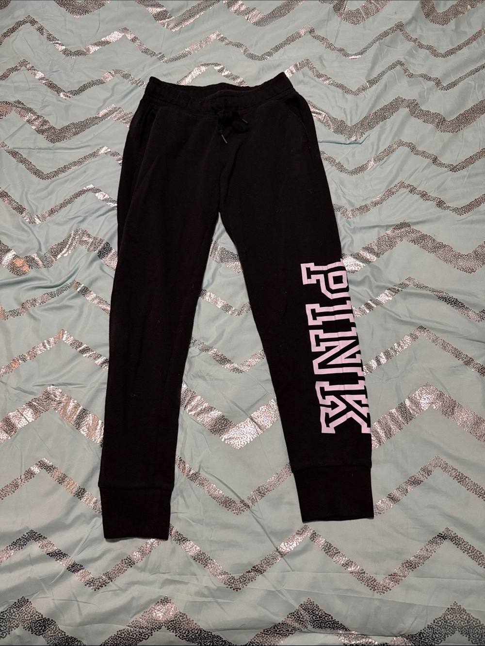 PINK Victoria's Secret Black Sweatpants with white Logo Down Leg